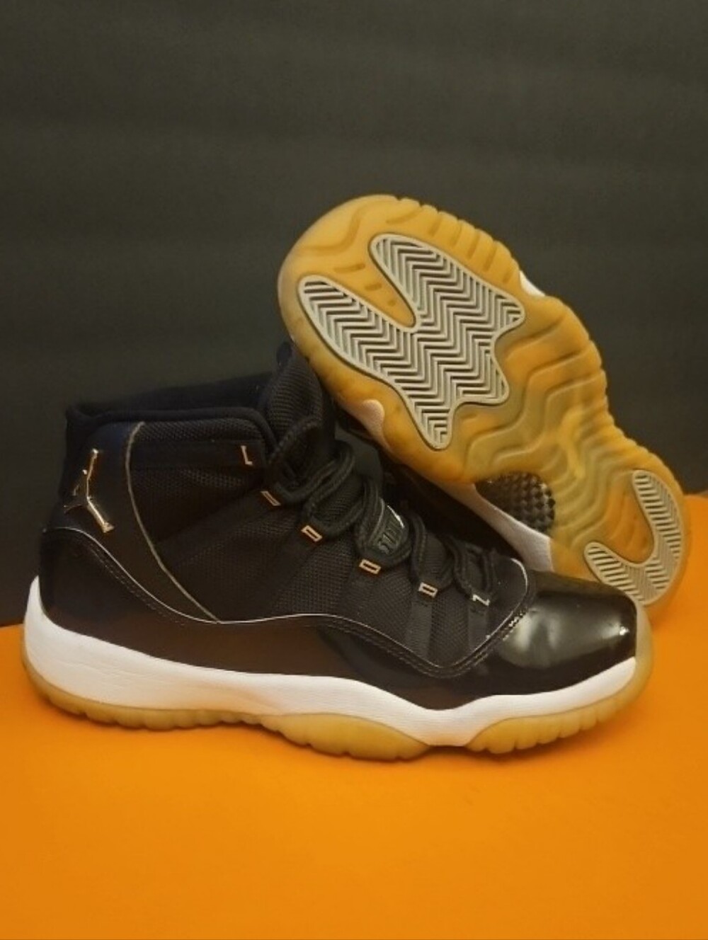 Jordan Air Jordan 11 Retro Black Gum High Top Lace Up Rubber Athletic Shoes